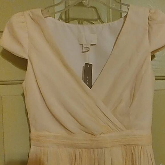 J Crew Dress Mirabelle Champagne 100% Silk Chiffon Midi Faux Wrap Petite Sz. 2 - Picture 3 of 5